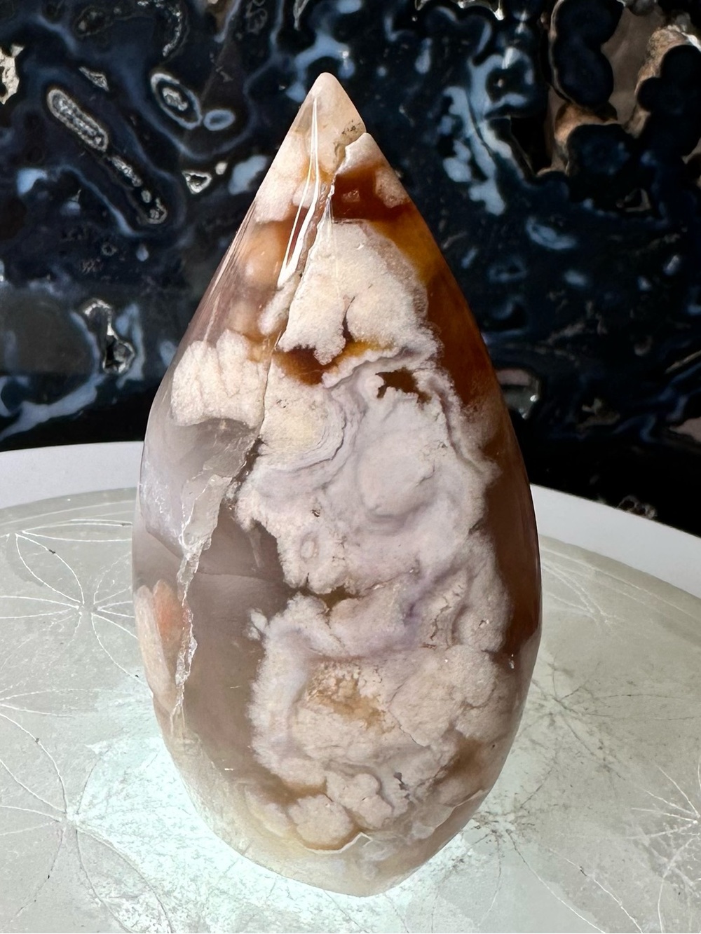 Madagascar Flower Agate Flame 3.5oz Self Standing Carving